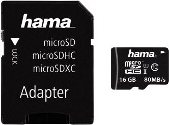Hama microSDHC 16GB Class 10 UHS-I 80MB/s + Adapte (00124138)