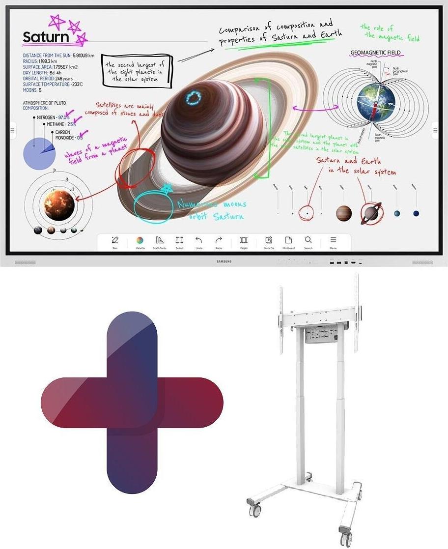 Samsung Flip Pro WM85B Flipchart 215,9 cm 85 Zoll inkl. Neomounts FL55-875WH1 motorisierter Rollwagenhöhenverstellbar (LH85WMBWLGCXEN+FL55-875WH)