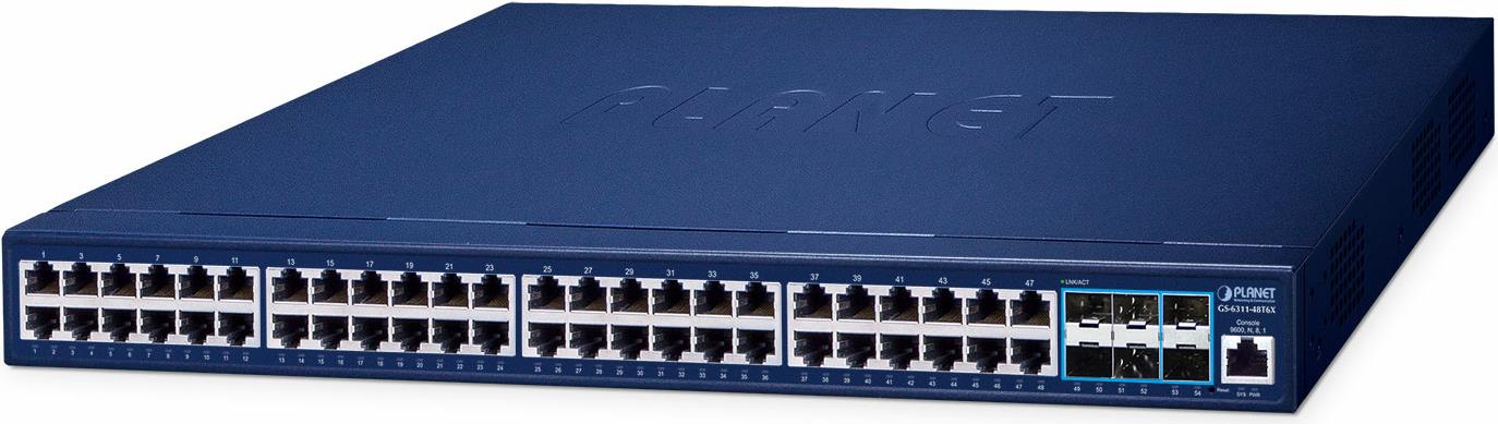 PLANET GS-6311-48T6X Layer 3 48-Port 10/100/1000T + 6-Port 10G SFP+ Managed Ethernet Switch (hardware-based Layer 3 RIPv1/v2 (GS-6311-48T6X)