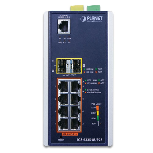 Planet IGS-6325-8UP2S L3 Managed Switch 8 x 10/100/1000 2 x Gigabit SFP PoE++ Aluminium, Schwarz