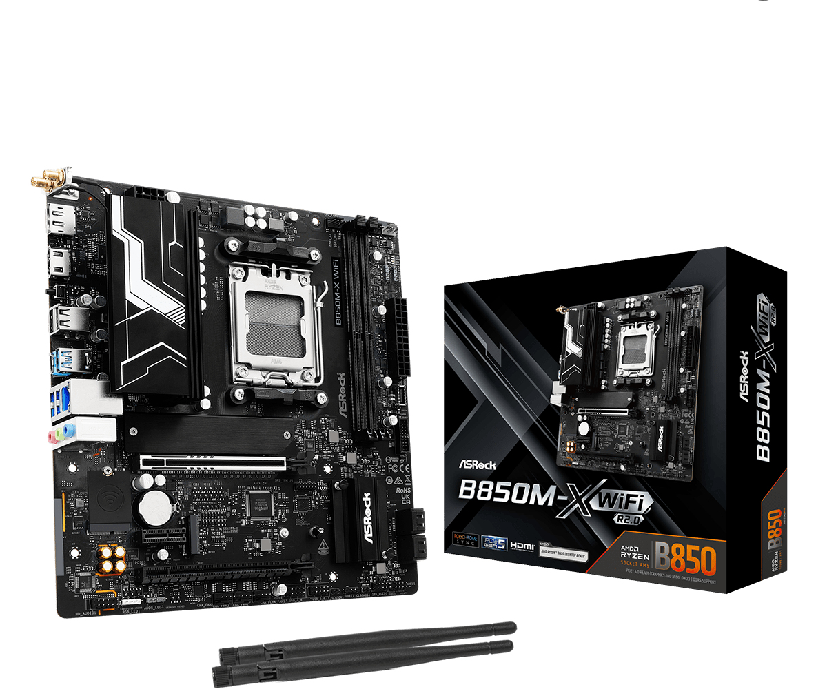 ASRock B850M-X WiFi R2.0 Mainboard Sockel AM5 AMD B850 Micro ATX DDR5 Wi-Fi 6E Schwarz