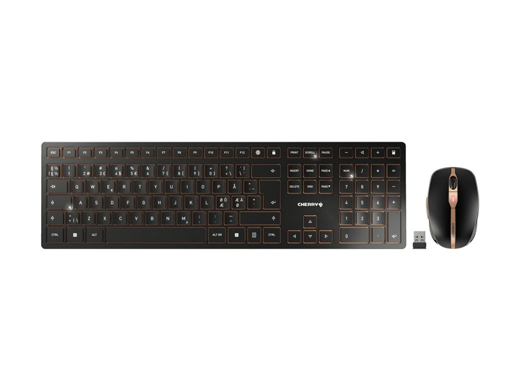 Cherry DW 9100 SLIM Tastatur-und-Maus-Set RF Wireless + Bluetooth Pan Nordic Schwarz/Bronze