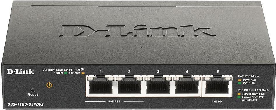 D-Link DGS-1100-05PDV2 5-Port Gigabit Smart Switch Schwarz
