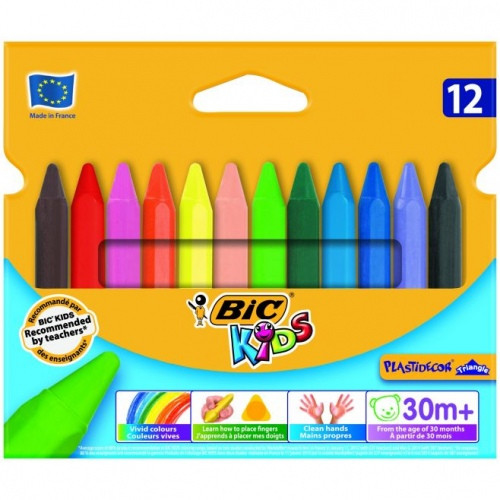 BIC Kids Plastidecor Wachsmalkreide Triangle 12er Kartonetui Mehrfarbig