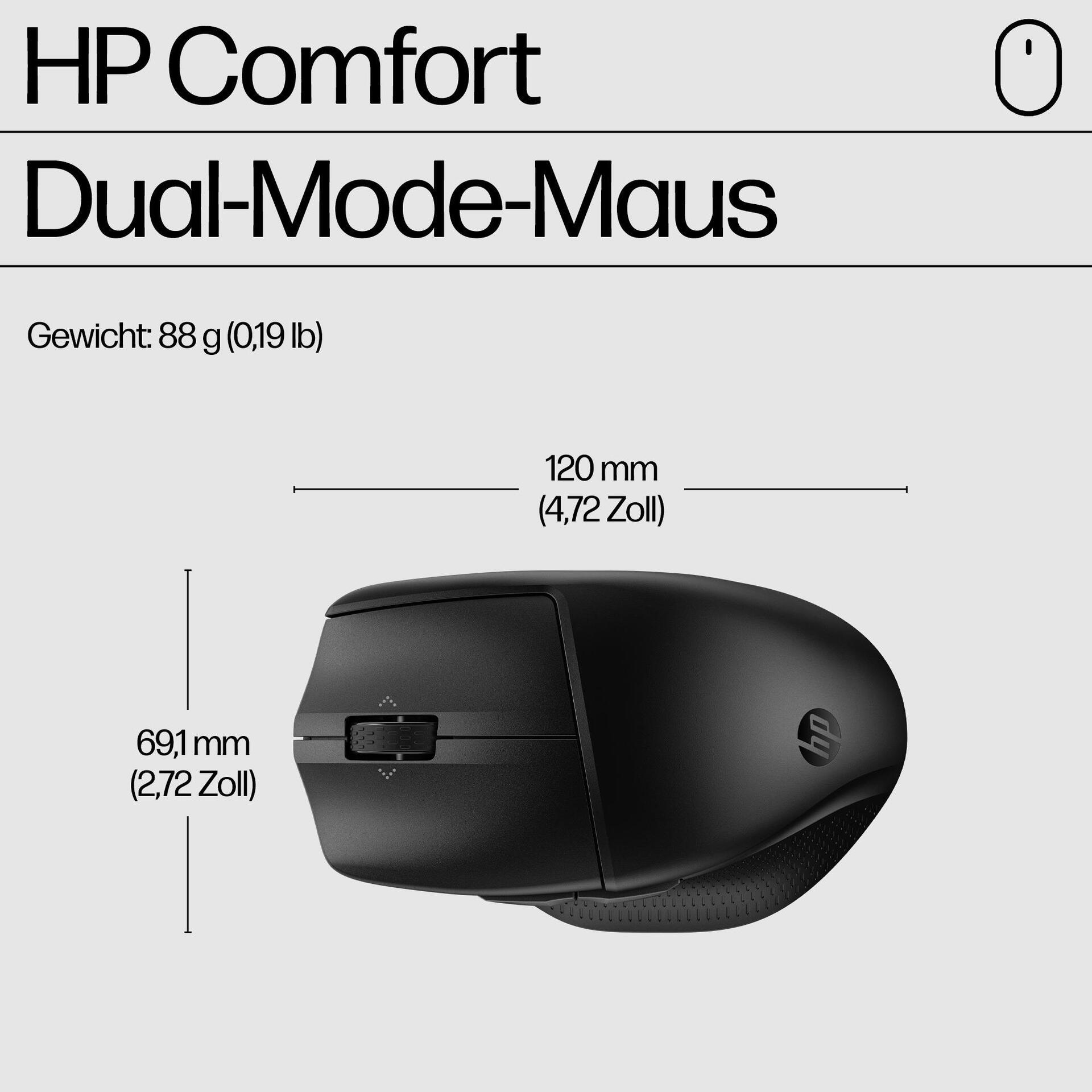 HP 685 Comfort Dual-Mode Maus Bluetooth 1200 DPI Schwarz