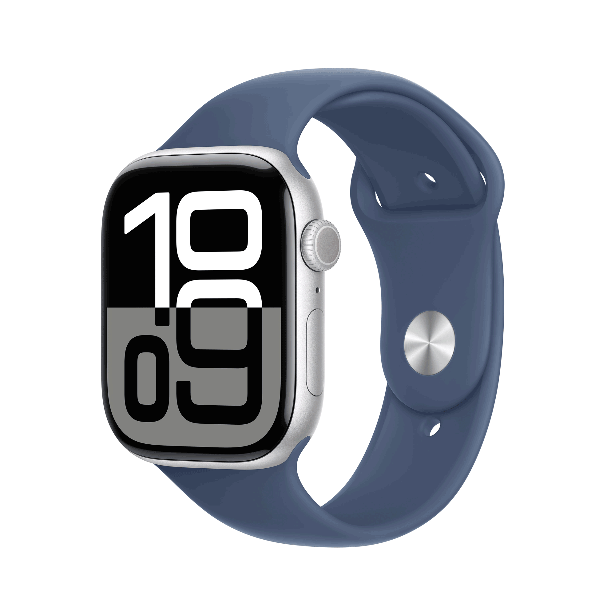 Apple Watch Series 10 GPS 46mm Silver Aluminium Case mit Denim Sport Band - S/M (MWWL3QF/A)