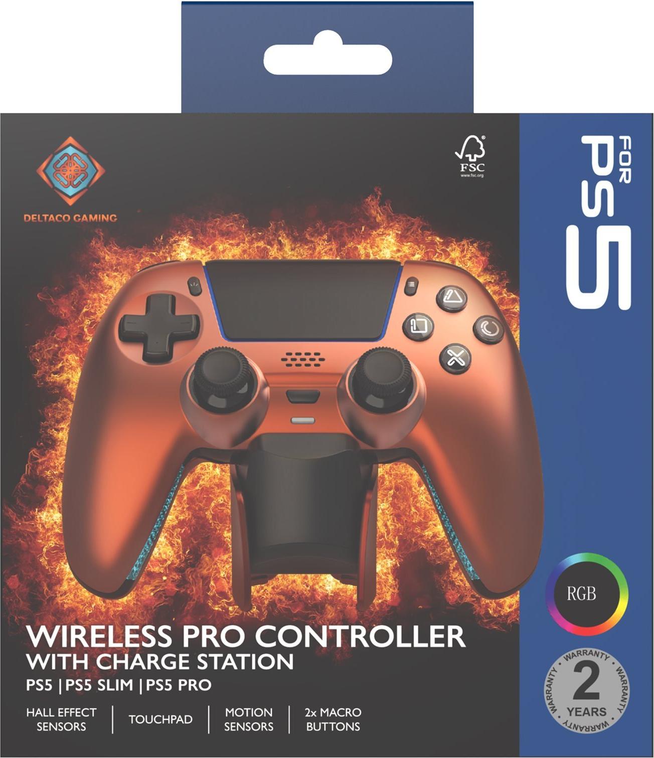 Deltaco GAM-199 Wireless Gaming-Controller für PS5 mit Ladestation Orange, Bronze
