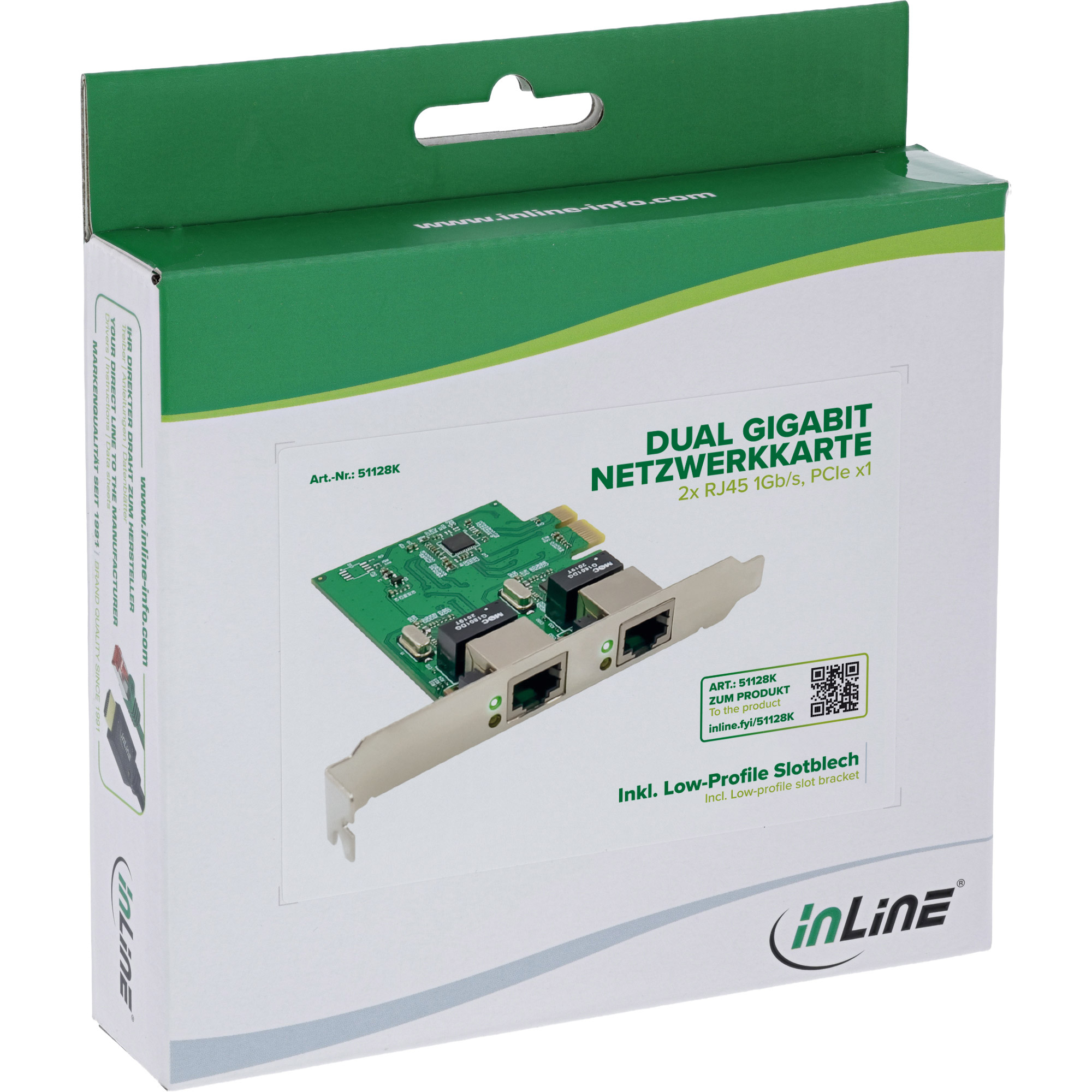 InLine 51128K Dual Gigabit Netzwerkkarte 2x RJ45 1000 Mbps PCIe x1