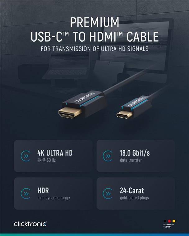 Clicktronic Casual USB-C™/HDMI™ Adapterkabel, 1 m - Hochgeschwindigkeits-Adapter von USB-C™/ HDMI™ (44928)