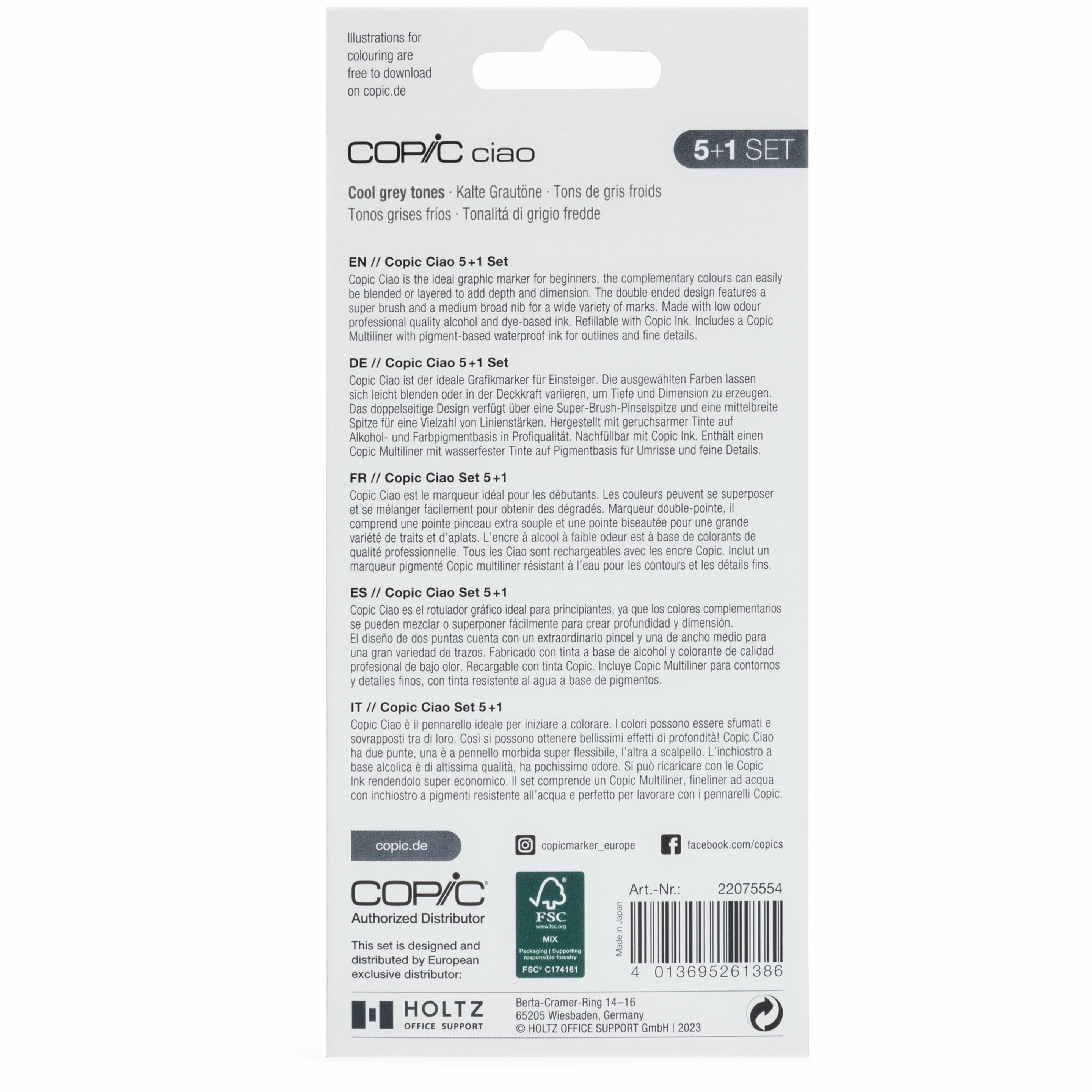COPIC Ciao 5+1 Set Cool Grey 6 Stück Grau, Hellgrau