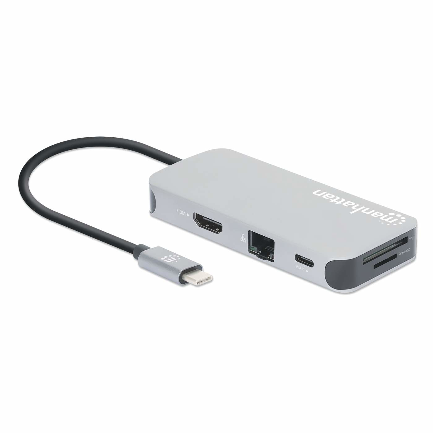 Manhattan USB-C 8-in-1 Dockingstation HDMI 4K USB 3.2 Gen 1 Space Grau