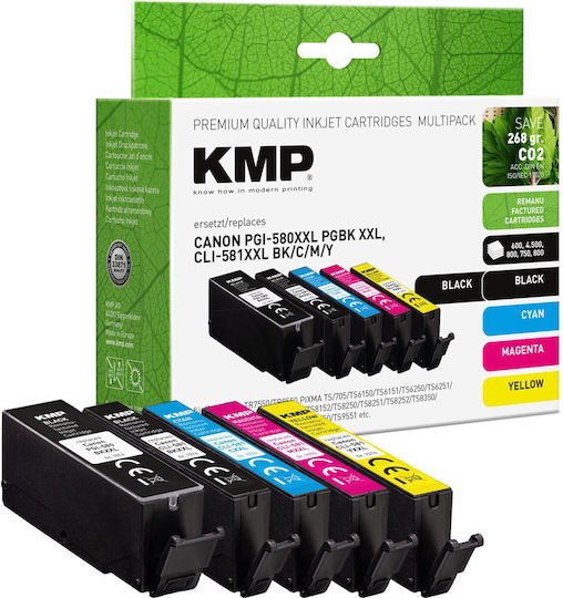 KMP Tintenpatronen-Set kompatibel mit Canon PGI-580XXL PGBK und CLI-581XXL BK/C/M/Y, 5er-Set