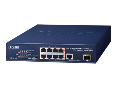 Planet FGSD-1011HP Unmanaged Switch 8x 10/100 PoE+ 1x Gigabit Uplink 1x SFP Schwarz