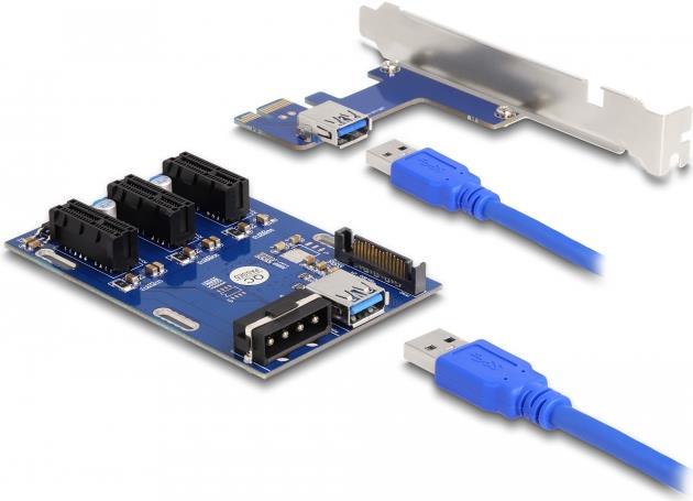 Delock Riser Karte PCI Express x1 zu 3 x PCIe x1 mit 50 cm USB Kabel (41442)