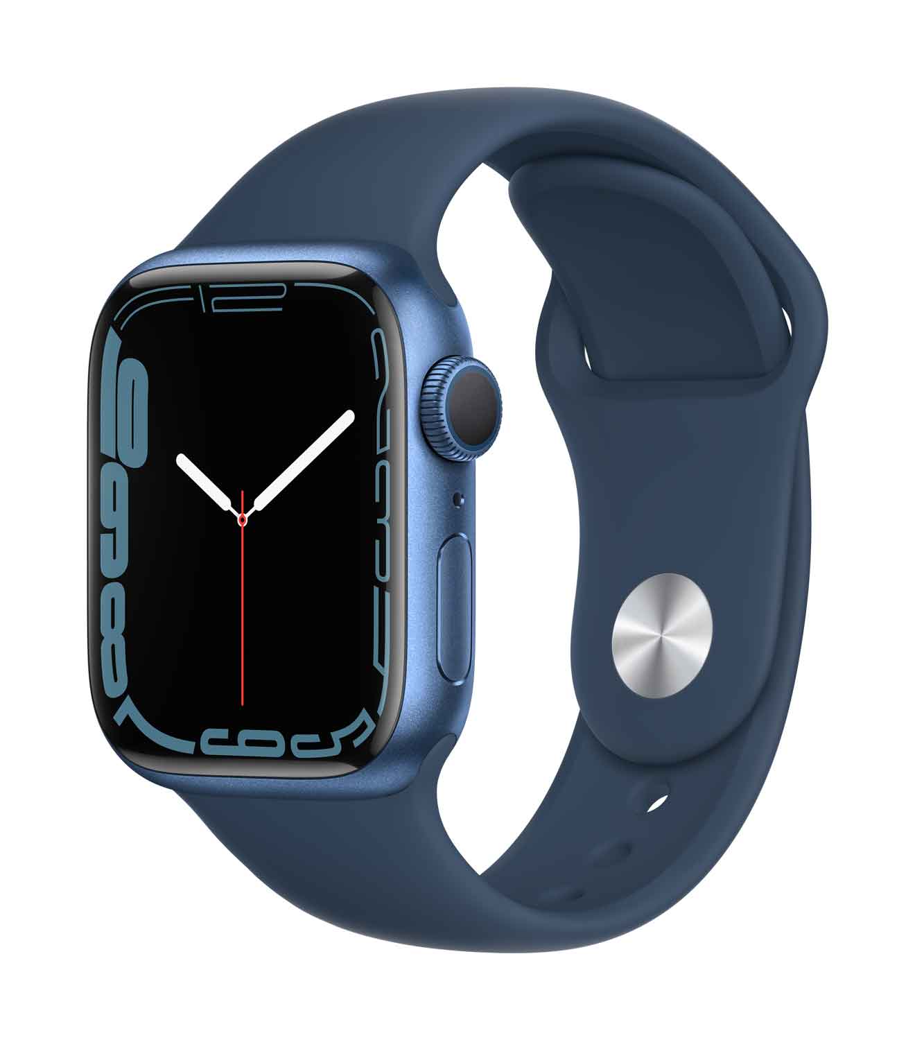 Apple Watch S7 Aluminium 41mm Blau Sportarmband abyssblau 41 mm Aluminiumgehäuse Blau, Sportarmband abyssblau. Armband 140-210 mm Umfang. (MKN13FD/A)