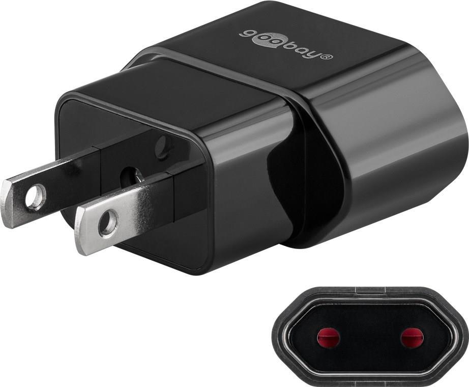 Goobay Netzadapter, Schwarz - Eurobuchse (Typ C, CEE 7/16) > US/Japan-Stecker (Typ A, NEMA 1-15, 2-polig) (45344)