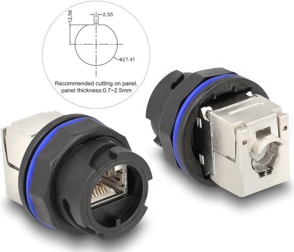 Delock RJ45 Cat.6A Einbaubuchse mit LSA Anschluss schwarz - Netzwerk (67047)