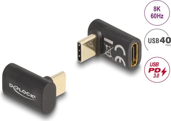 Delock Adapter USB 40 Gbps USB Type-C™ PD 3.0 100 W Stecker zu Buchse gewinkelt 8K 60 Hz (60056)