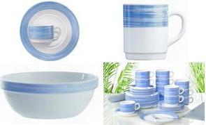 Esmeyer Arcoroc Dessertteller BRUSH, 155 mm, blau/weiß aus Hartglas, spülmaschinengeeignet, Durchmesser: 155 mm - 6 Stück (384-137)