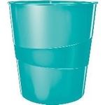 Esselte-Leitz LEITZ Papierkorb WOW, aus Kunststoff, 15 Liter, eisblau rund, hochglänzend, integrierter Tragegriff, glatte innere - 1 Stück (5278-10-51)