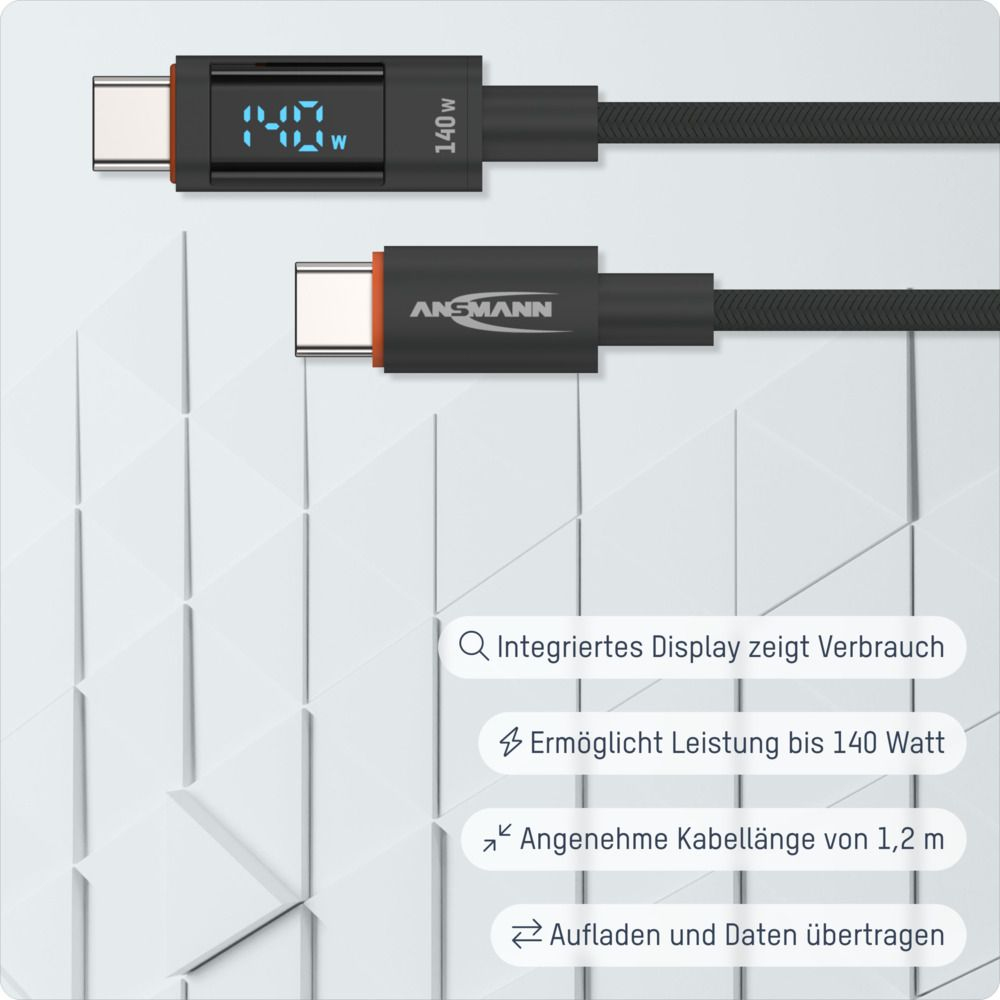 Ansmann USB-C auf USB-C Ladekabel 140W 1,2 m Anthrazit