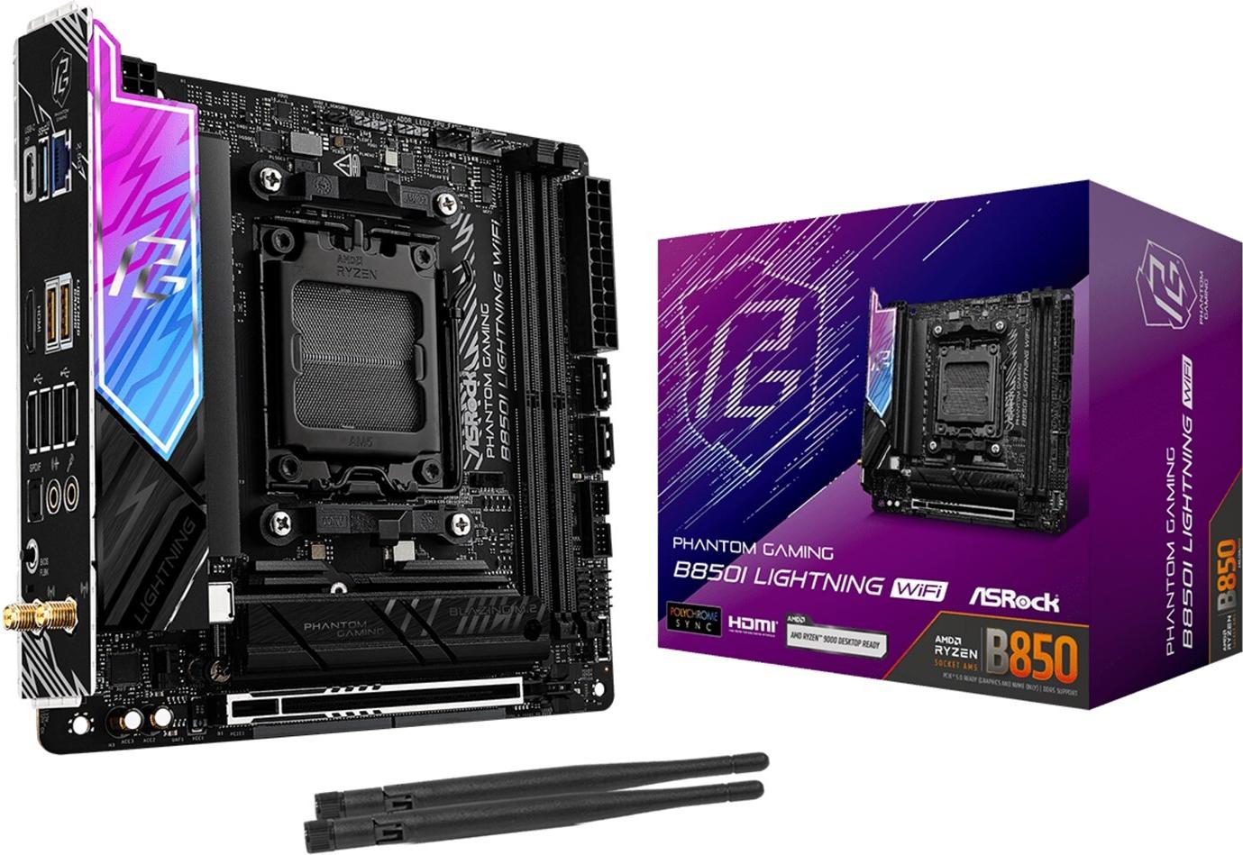ASRock Phantom Gaming B850I Lightning WiFi Mainboard Mini-ITX Sockel AM5 AMD B850 DDR5 bis 128 GB RAM WiFi 6E Schwarz