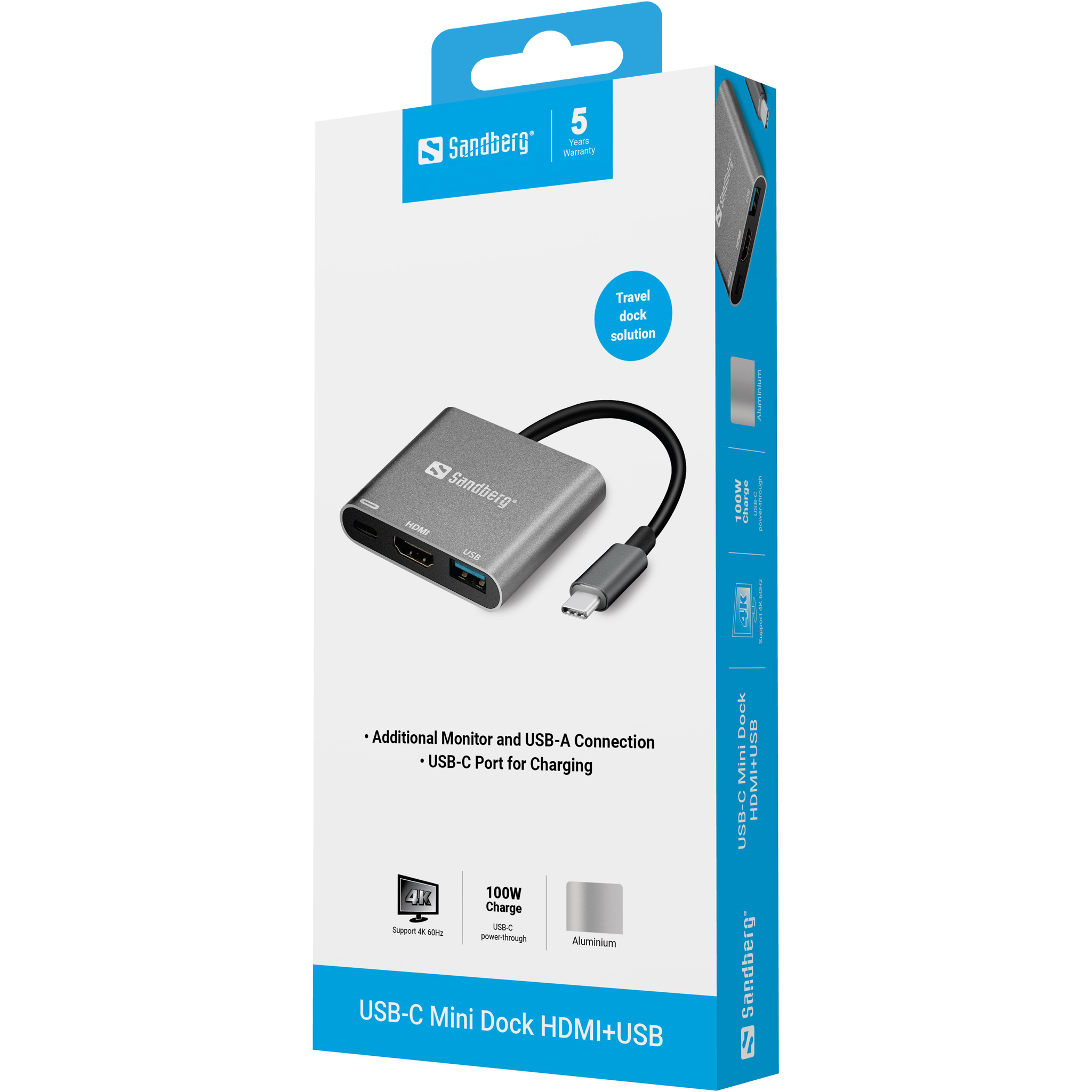 Sandberg USB-C Mini Dock HDMI+USB Aluminium, Weiß