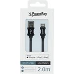 PowerRay Data Cable PR-DCUL200TBK, USB / LIGHTNING MFi, 2.0 m, Textile black, Blister (PR-DCUL200TBK)