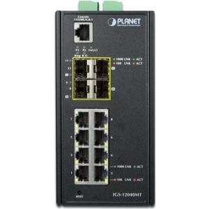 PLANET IGS-12040MT - Switch - verwaltet - 8 x 10/100/1000 + 4 x Gigabit SFP - an DIN-Schiene montierbar, wandmontierbar - AC 24 V / DC 12 -72 V (IGS-12040MT)
