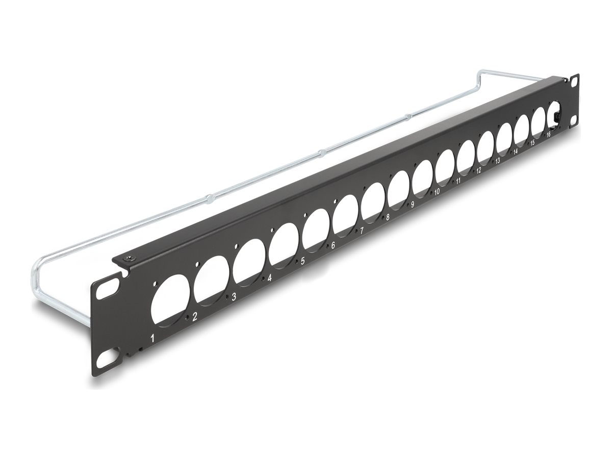 Delock 19" D-Typ Patchpanel mit Zugentlastung 16 Port 1 HE Schwarz