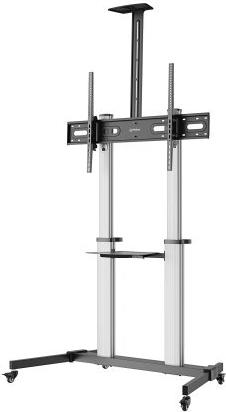 MANHATTAN Aluminium Multimedia TV-Ständer auf Rollen höhenverstellbar 152,4-254cm 60-100Zoll bis 80 kg neigbar rotierbar Fachboden (462563)