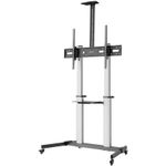 MANHATTAN Aluminium Multimedia TV-Ständer auf Rollen höhenverstellbar 152,4-254cm 60-100Zoll bis 80 kg neigbar rotierbar Fachboden (462563)