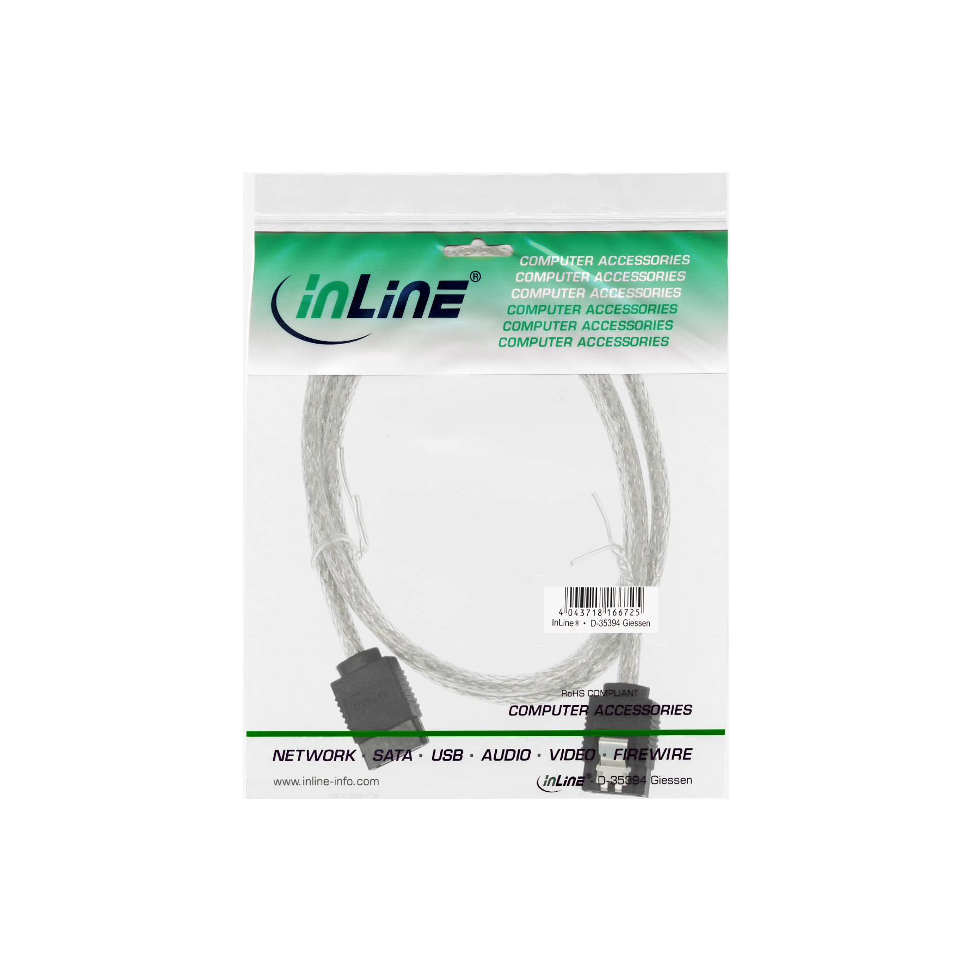 InLine SATA 6Gb/s Kabel mit Lasche 50 cm Transparent