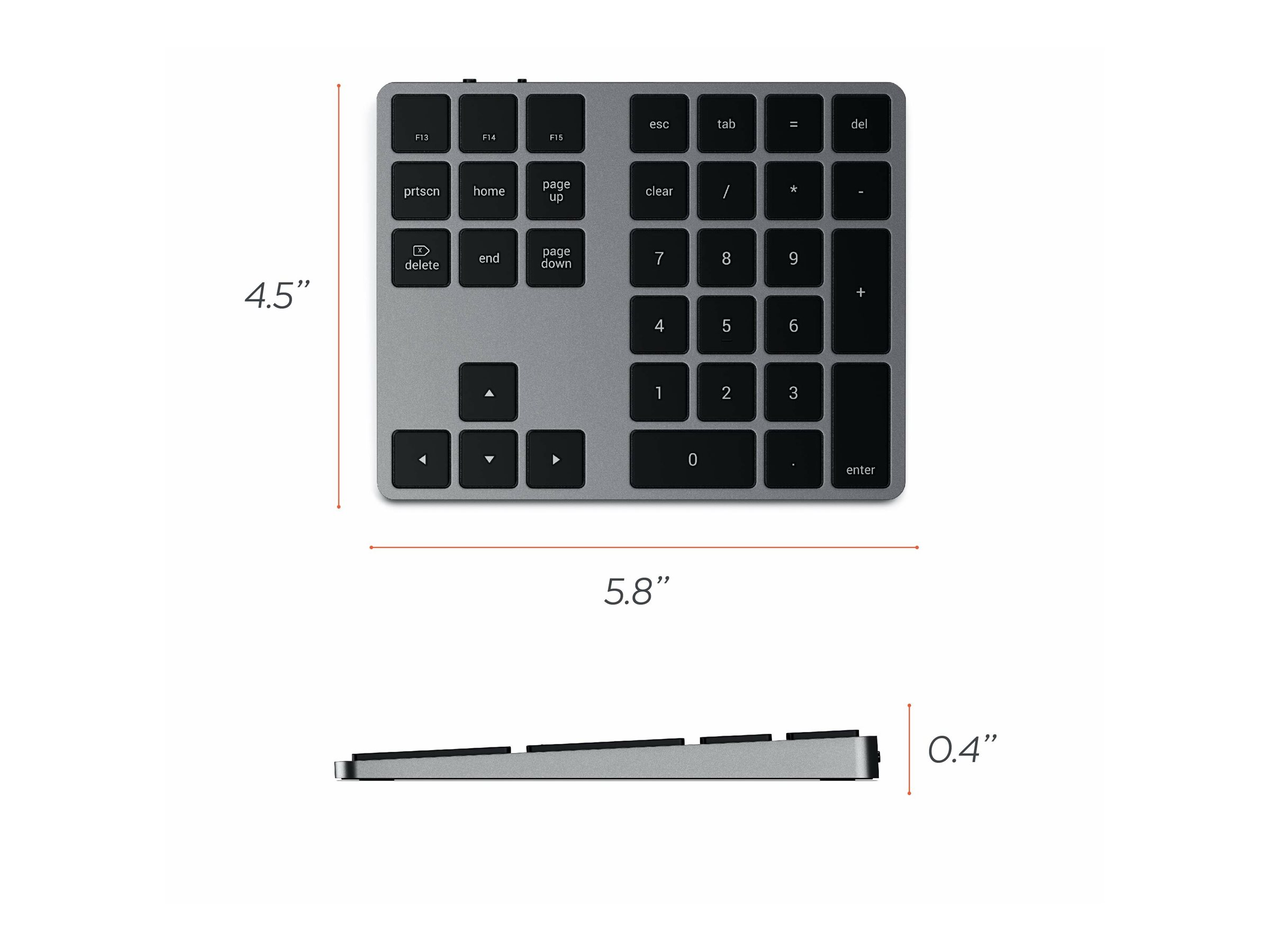 Satechi Bluetooth Extended Keypad Kabellos USB-C 33 Tasten Space-grau