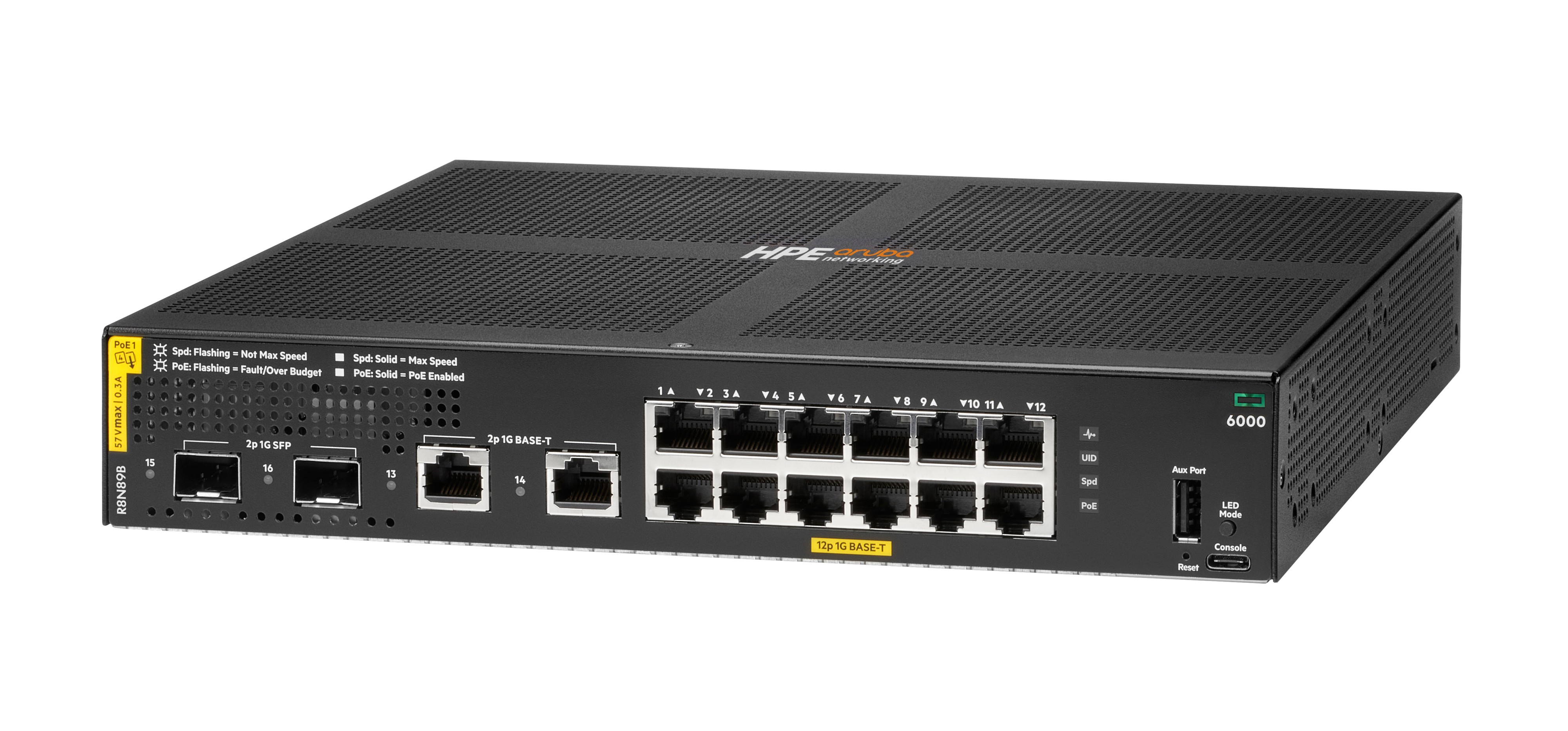 HPE Aruba Networking CX 6000 Managed Switch 12x GbE PoE+ 2x SFP Uplink 139W PoE L3 32 Gbit/s