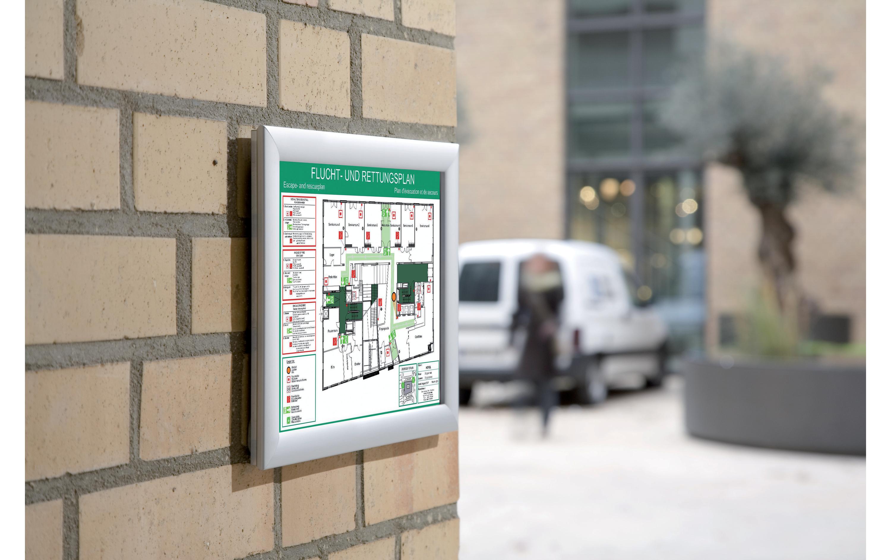 Franken Security BS1801 Plakatrahmen DIN A4 Aluminium Klapprahmen Feuerfest B1 Silber