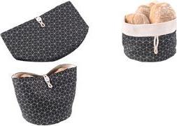 metaltex Brotkorb faltbar, Baumwolle, schwarz / beige aus 100% Baumwolle, in trendigem Dekor, mit Knopf-Verschluss - 1 Stück (239250000)