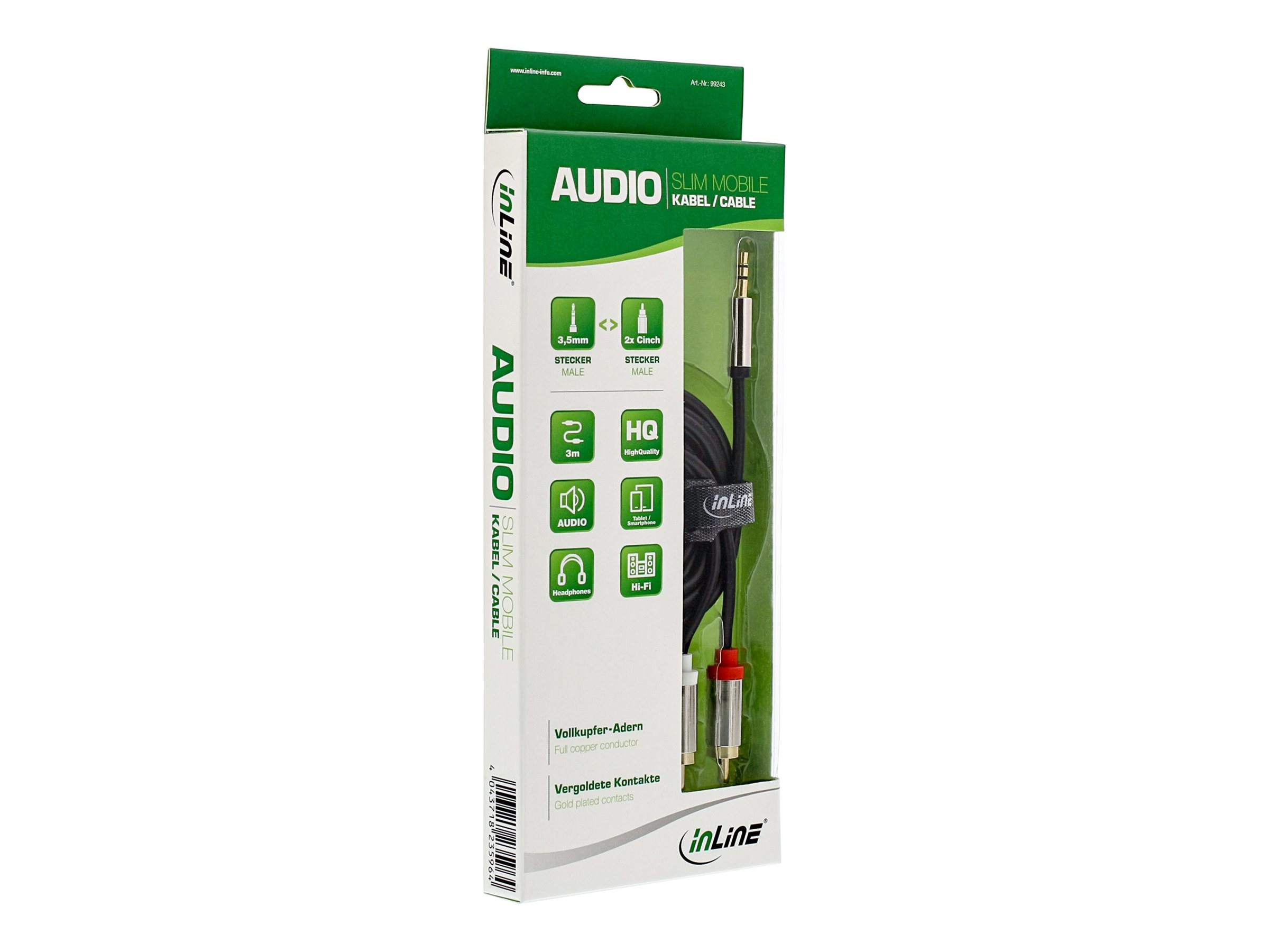 InLine Slim Audiokabel 3,5 mm Klinke auf 2x RCA 1 m Schwarz