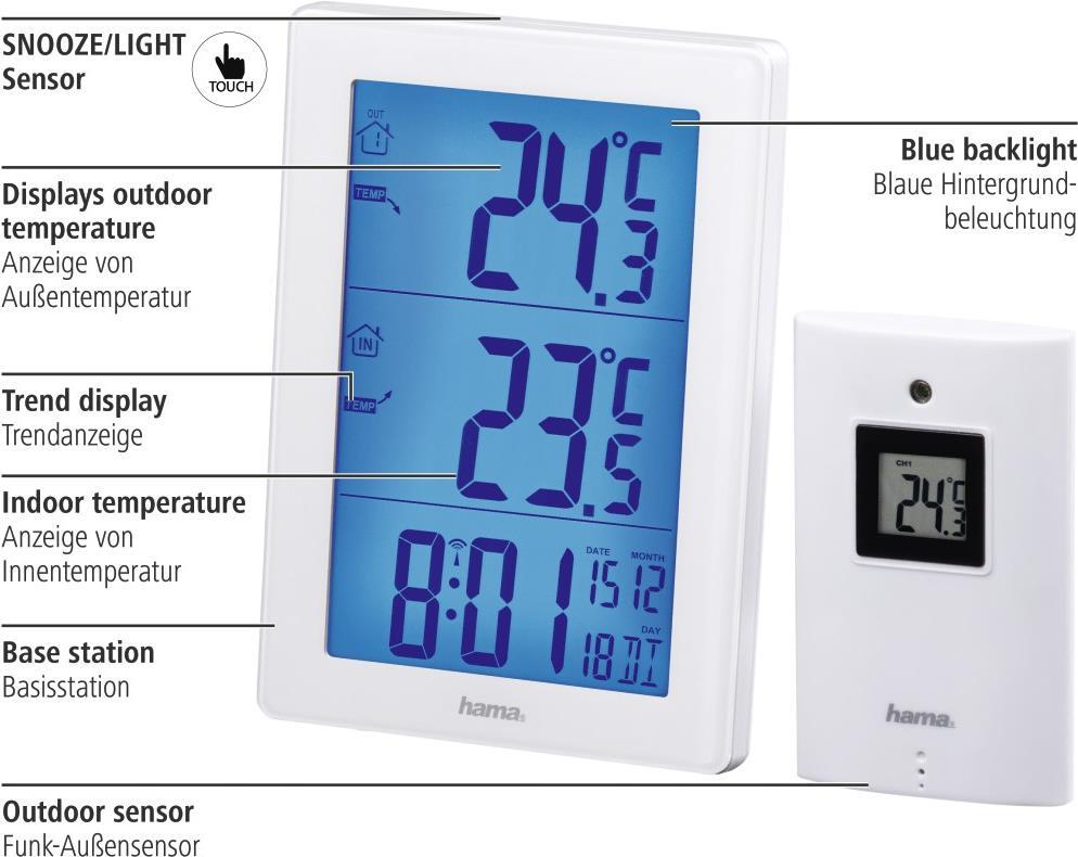 Innen-Thermometer 00186308 Weiß Außen-Thermometer EWS-3000 Hama