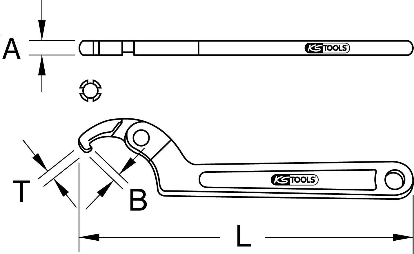 KS TOOLS Werkzeuge-Maschinen GmbH Gelenk-Hakenschlüssel mit Nase, 155-230mm (517.2379)