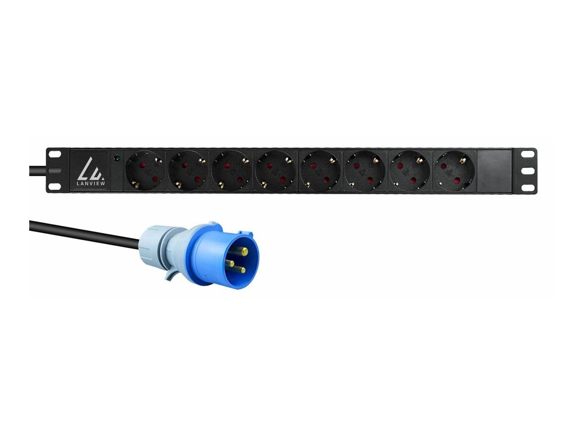 Lanview LVR-3MIEC-LIC-SCH8 PDU 1U 8x Typ F IEC 60309 16A 230V Schwarz