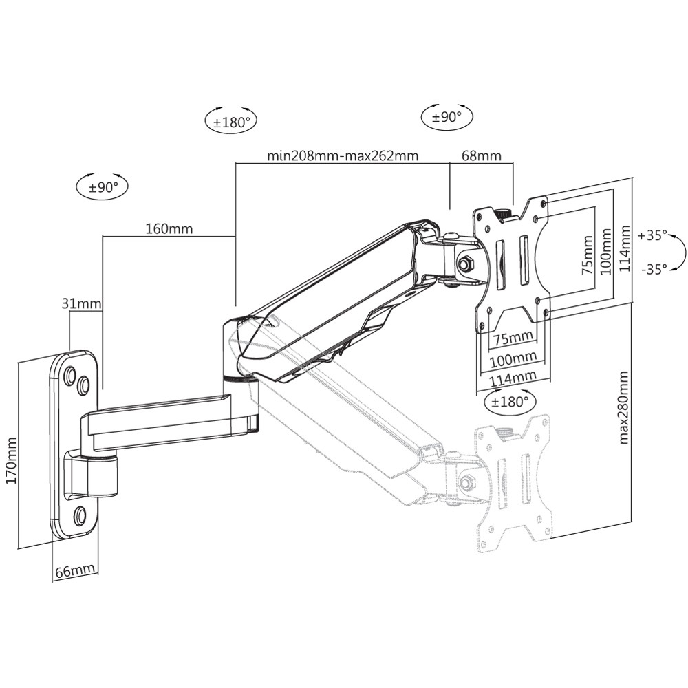Techly ICA-LCD-G112 Wandhalterung 17"-32" Vollbeweglich mit Gasfeder Schwarz