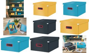 LEITZ Ablagebox Click & Store Cosy M, grau Hartpappe mit PP-Folie, Aufbau mittels Druckknöpfen, - 1 Stück (5348-00-89)