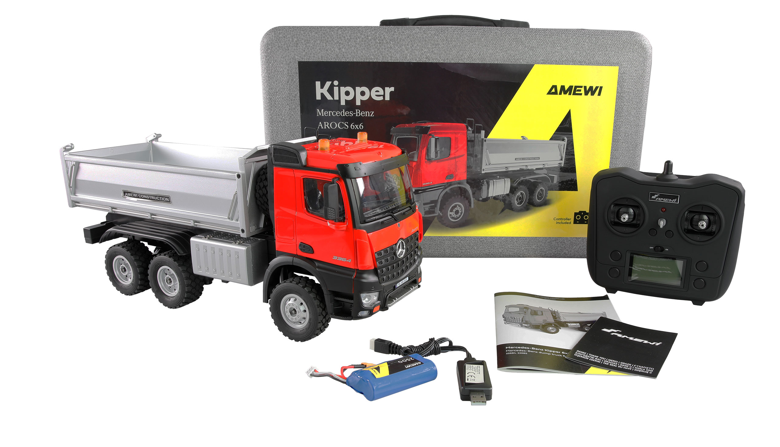 Amewi Mercedes-Benz Arocs Muldenkipper 6x6 1:14 RTR Rot