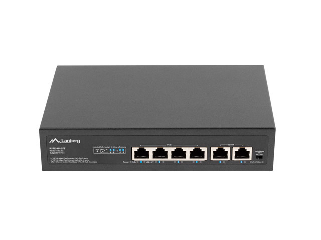 Lanberg RSFE-4P-2FE-60 6-Port Fast Ethernet Switch PoE+ Schwarz