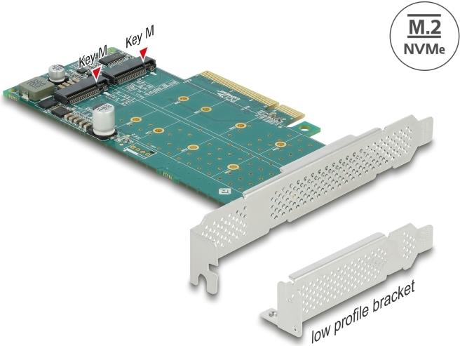 Delock PCI Express x8 Karte zu 2x intern NVMe M.2 Key M – Bifurcation, PCIe 4.0 x8, Low Profile