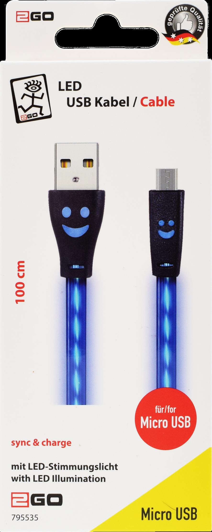 2GO Cable Micro-USB 1m LED