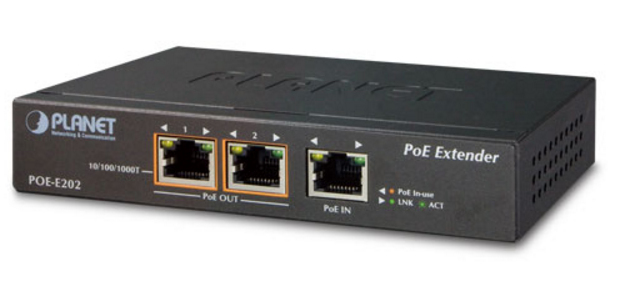 Planet POE-E202 PoE Extender 1000 Mbit/s Schwarz