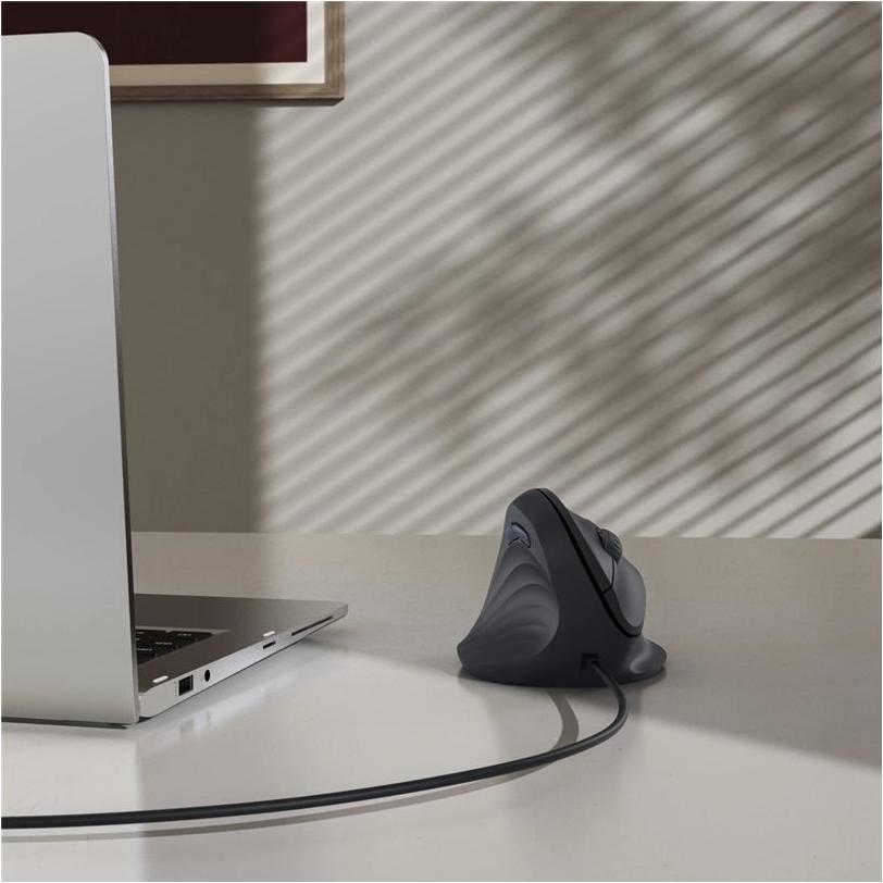 Hama ECM-500L Ergonomische Vertikalmus für Linkshänder, USB-A, 1800 DPI, Schwarz