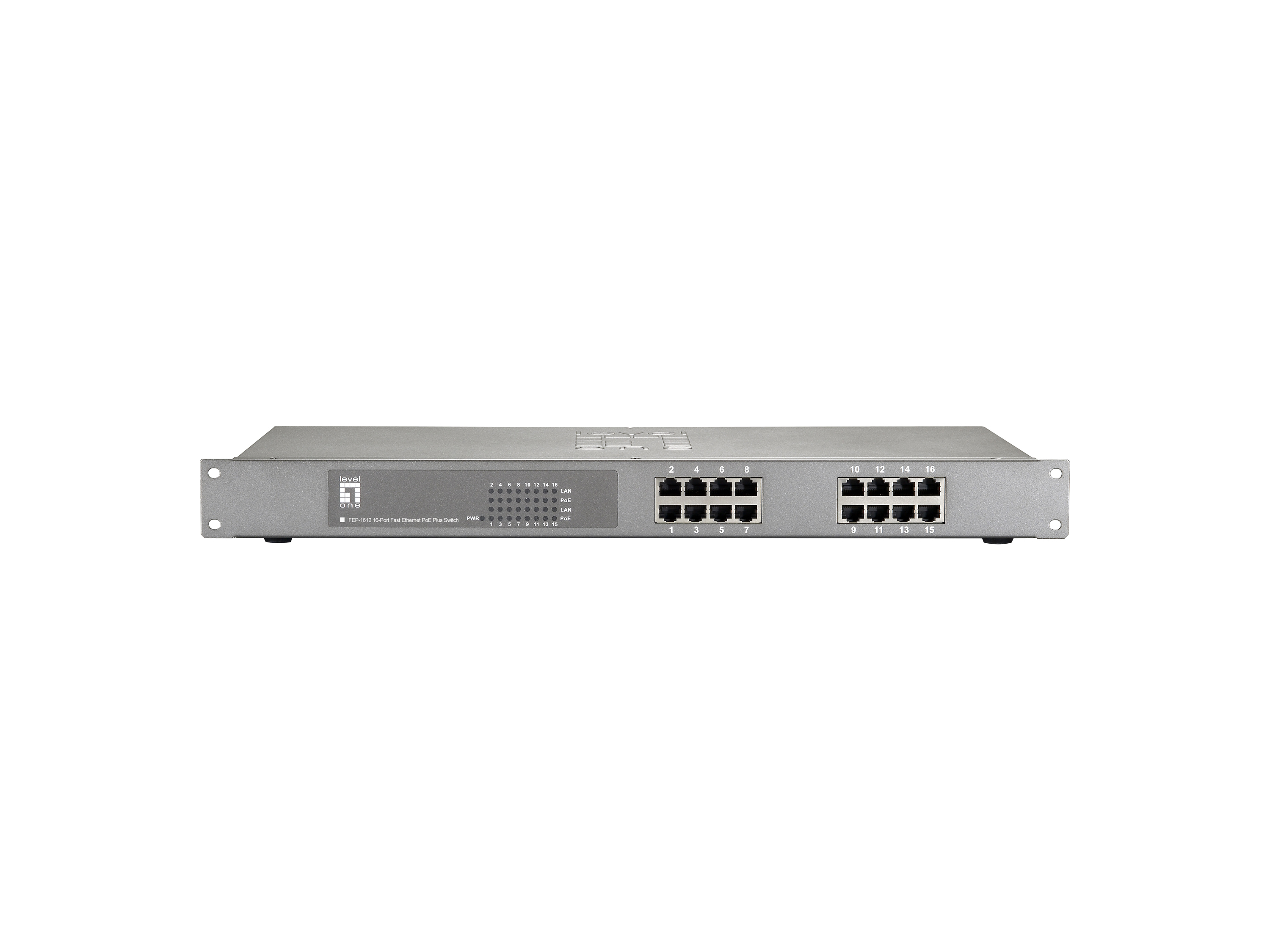 LevelOne FEP-1612 16-Port Fast Ethernet PoE+ Switch 480W Grau